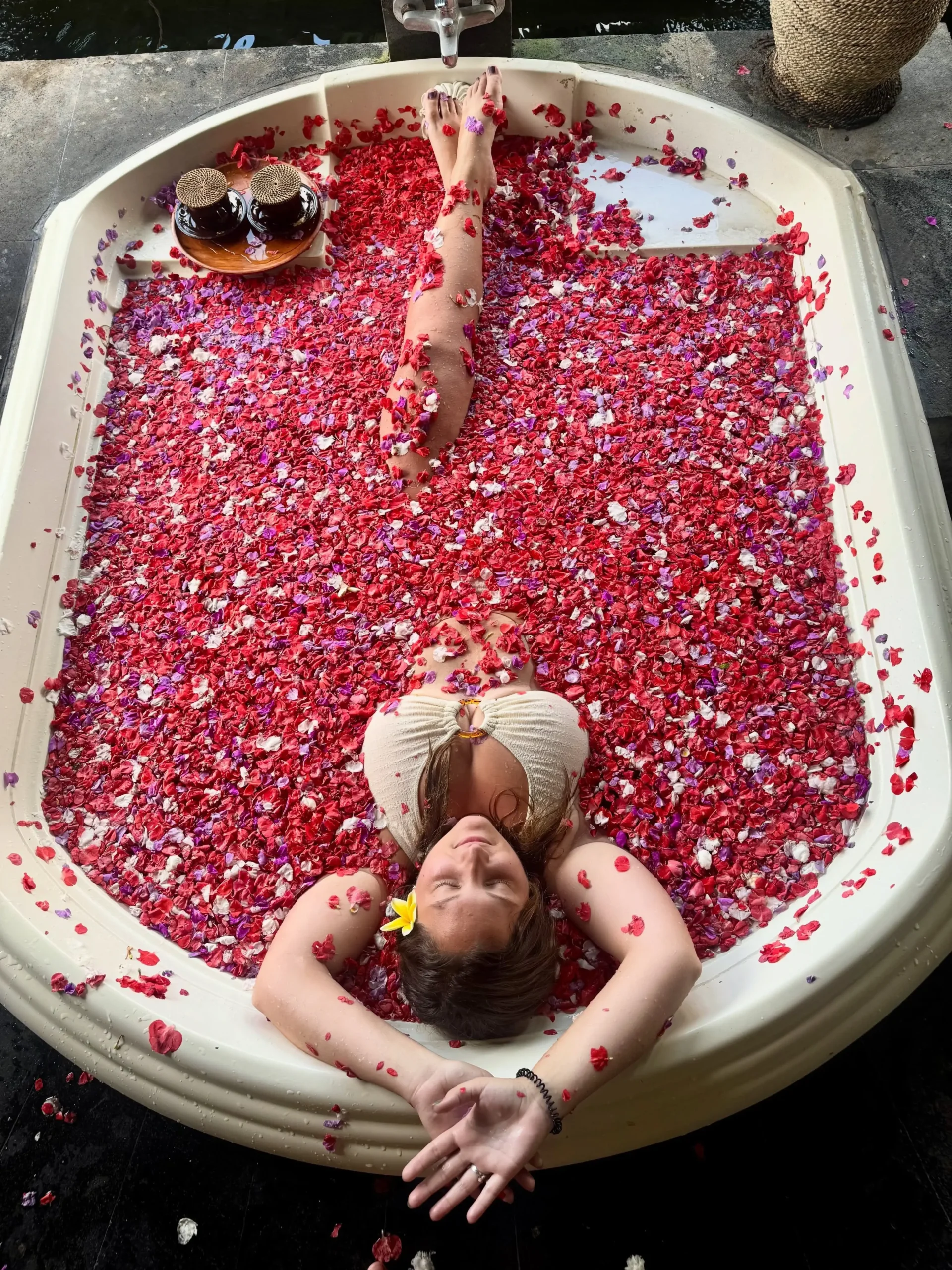 romantic flower bath in ubud